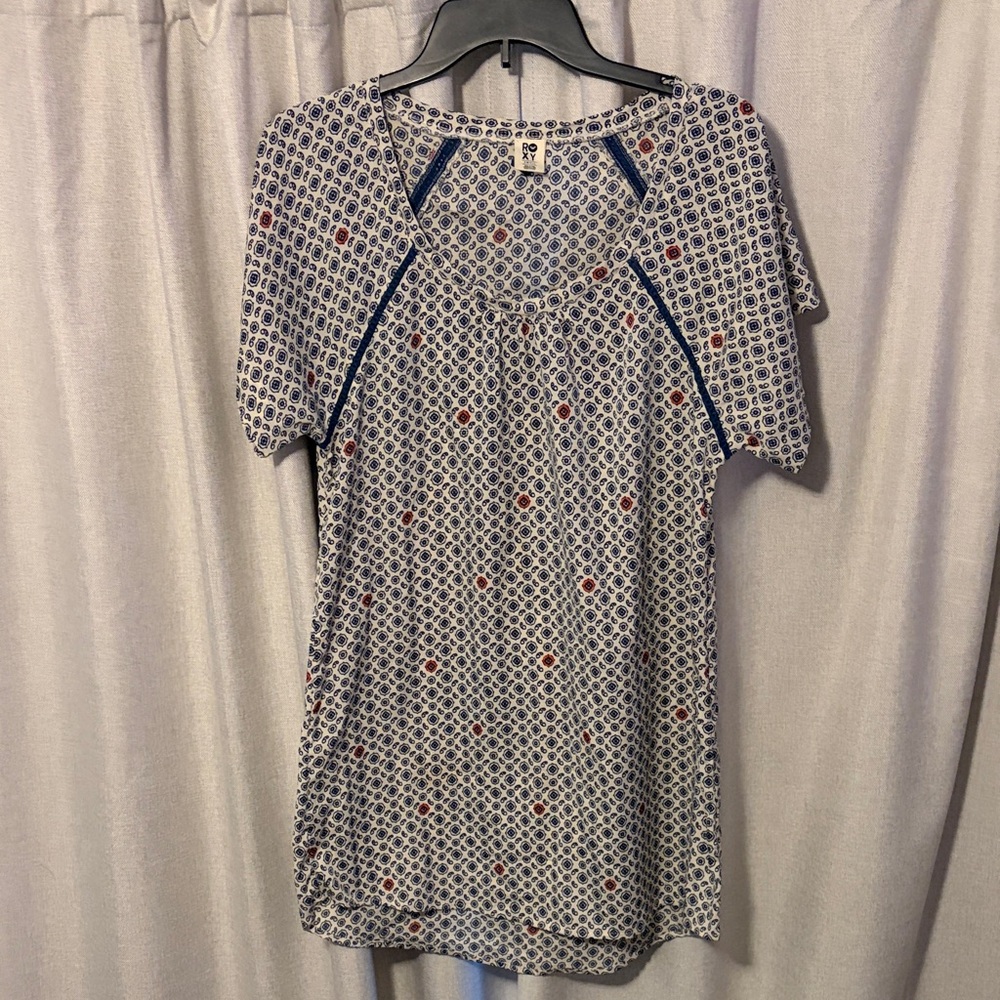 Roxy Blue and Red Floral Pattern Top